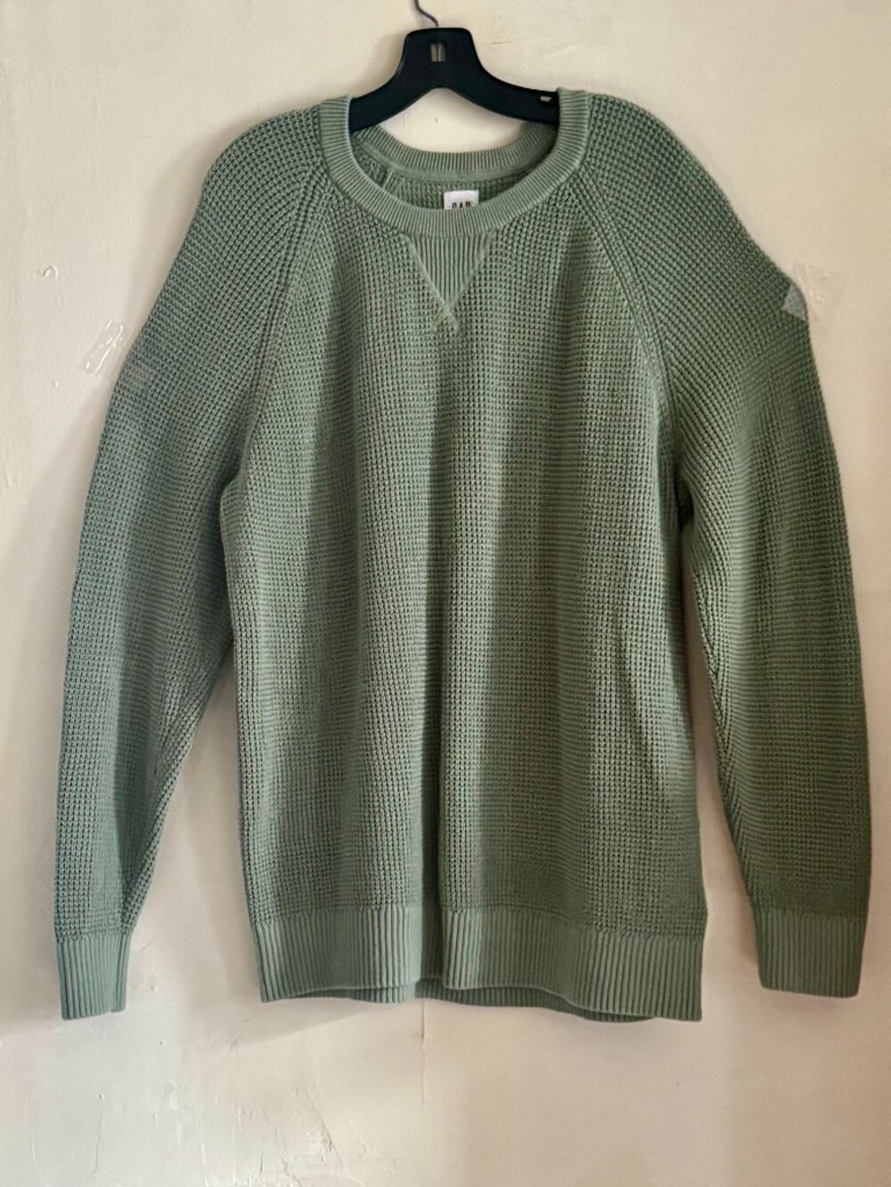 Gap 100% Cotton Waffle Knit Sweater Men's Gasoline Green Raglan Pullover NWOT